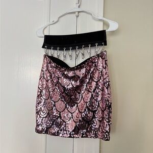 Sequin pink and black mini skirt